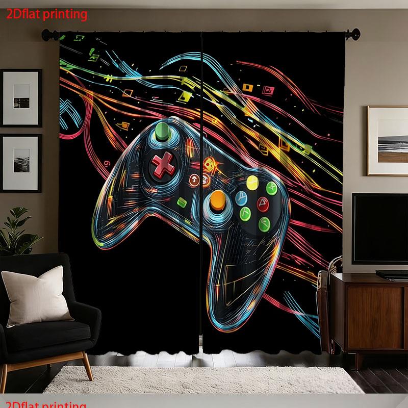 Retro Gaming Cafe - Par de Cortinas con Diseño de