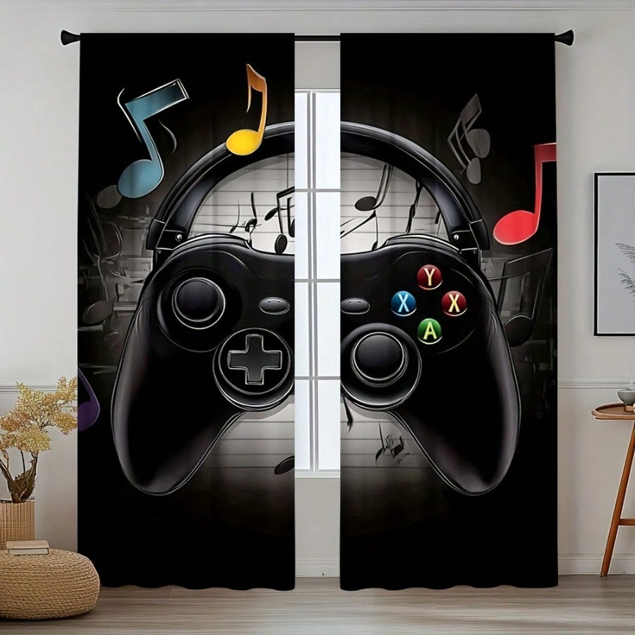 Retro Gaming Cafe - 2 Cortinas Retro para Sala de